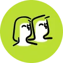a green circle with two faces in it